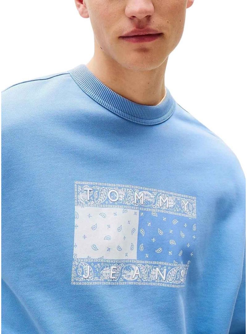 Moletom Tommy Jeans Paisley crew azul para homem