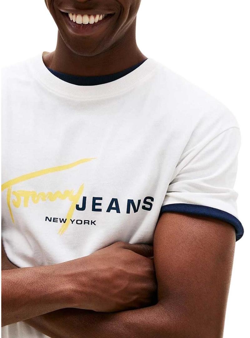 Camiseta Tommy Jeans Signature branca para homem.