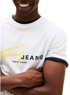Camiseta Tommy Jeans Signature branca para homem.