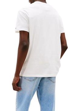 Camiseta Tommy Jeans Signature branca para homem.