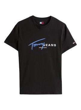 Camiseta Tommy Jeans Signature preta para homem.