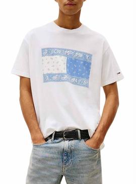 Camiseta oversize Tommy Jeans Paisley branca para homens.
