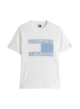 Camiseta oversize Tommy Jeans Paisley branca para homens.
