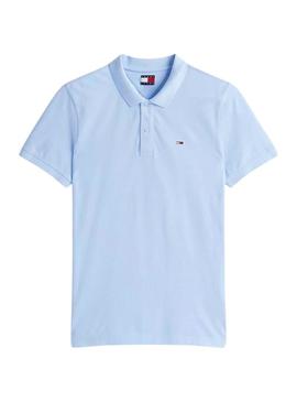 Polo Tommy Jeans Slim azul claro para homem.
