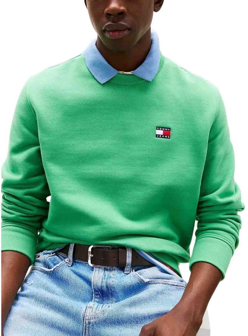 Moletom Tommy Jeans Badge verde para homem.