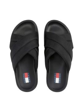 Sandálias Tommy Jeans Flatform preto para mulher.