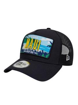 Boné New Era License Plate Trucker Patch preto para homem.