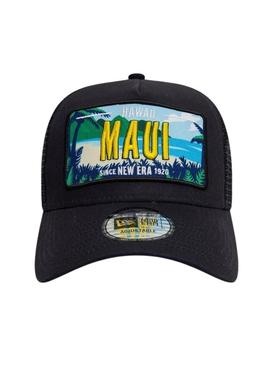 Boné New Era License Plate Trucker Patch preto para homem.