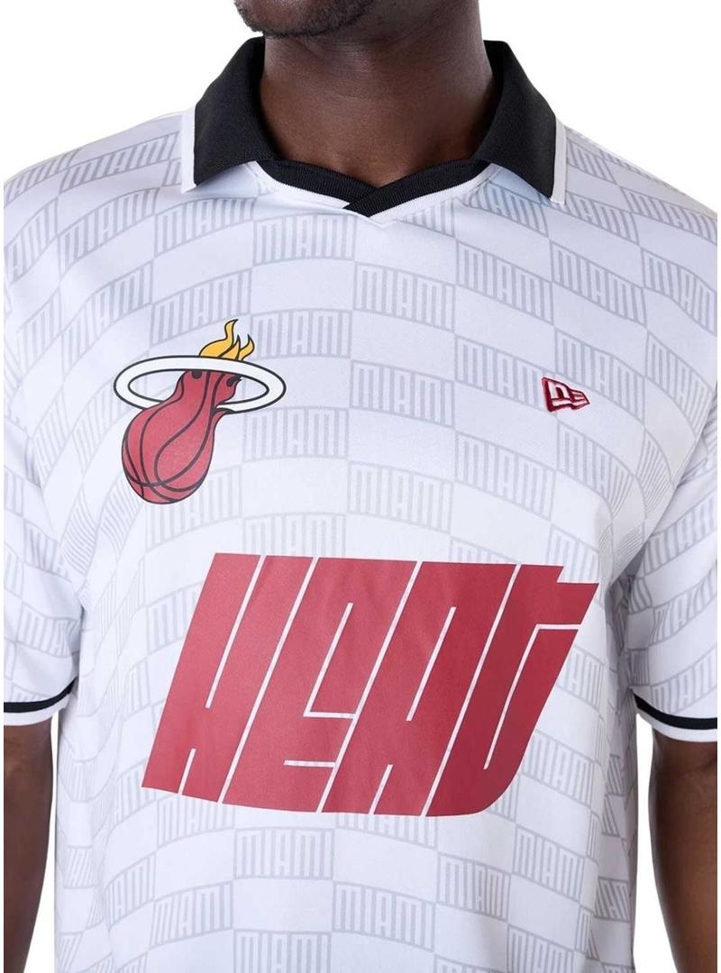 Camisa New Era Miami Heat NBA Soccer branca para homem.