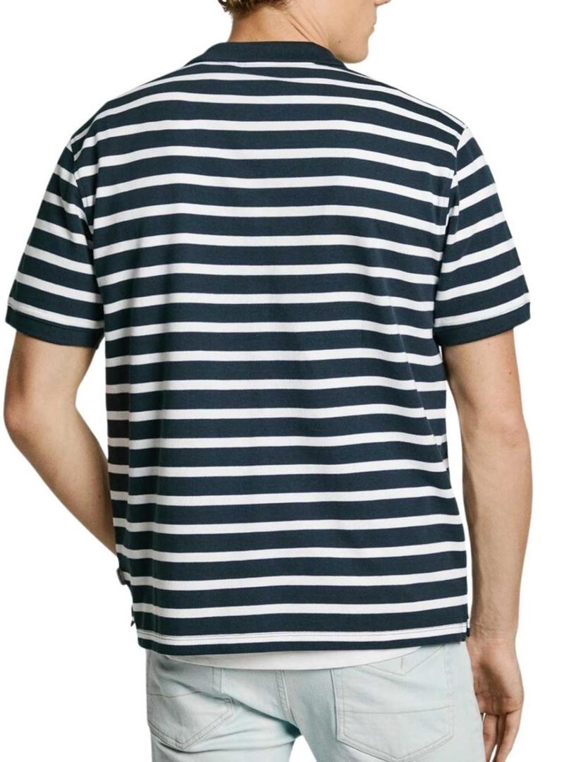 Camisa Polo Pepe Jeans Barret azul marinho e branco para homem.