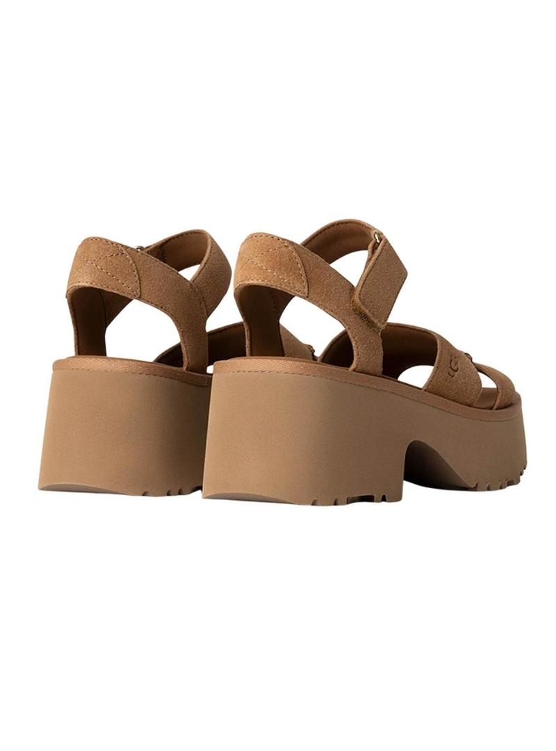 Sandálias UGG New Heights com tira no tornozelo em camelo para mulher.