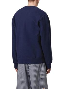 Moletom Carhartt Script azul para homem.