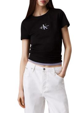 Camiseta Calvin Klein Jeans Gradient preta para mulher.