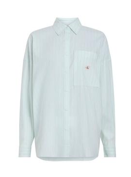 Camisa Calvin Klein Jeans Summer Poplin turquesa para mulher