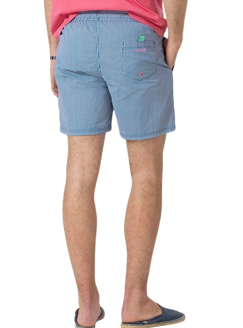Bermuda El Pulpo listrado micro logo bordado azul para homem