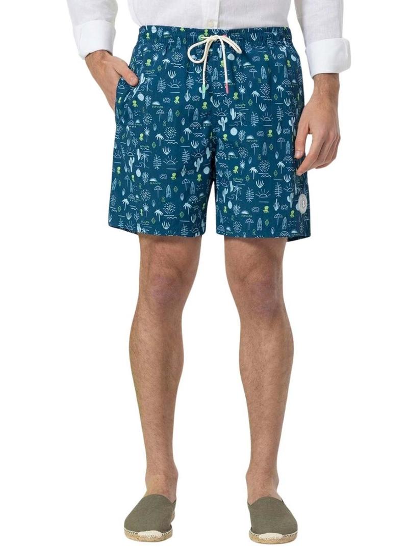 Fato de banho El Pulpo estampado floral azul para homem