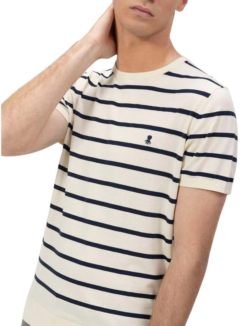 Camiseta El Pulpo de malha extrafina listrada marinha para homem