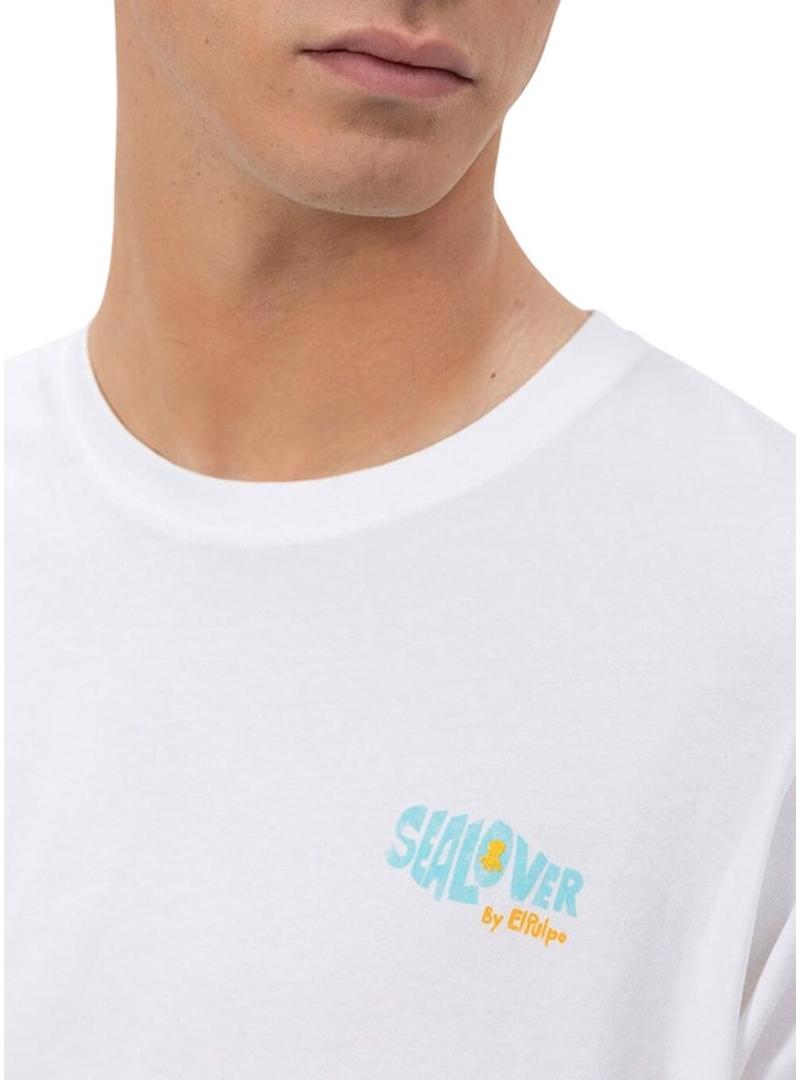 Camiseta  El Pulpo estampado Surfando Ondas branco para homem.