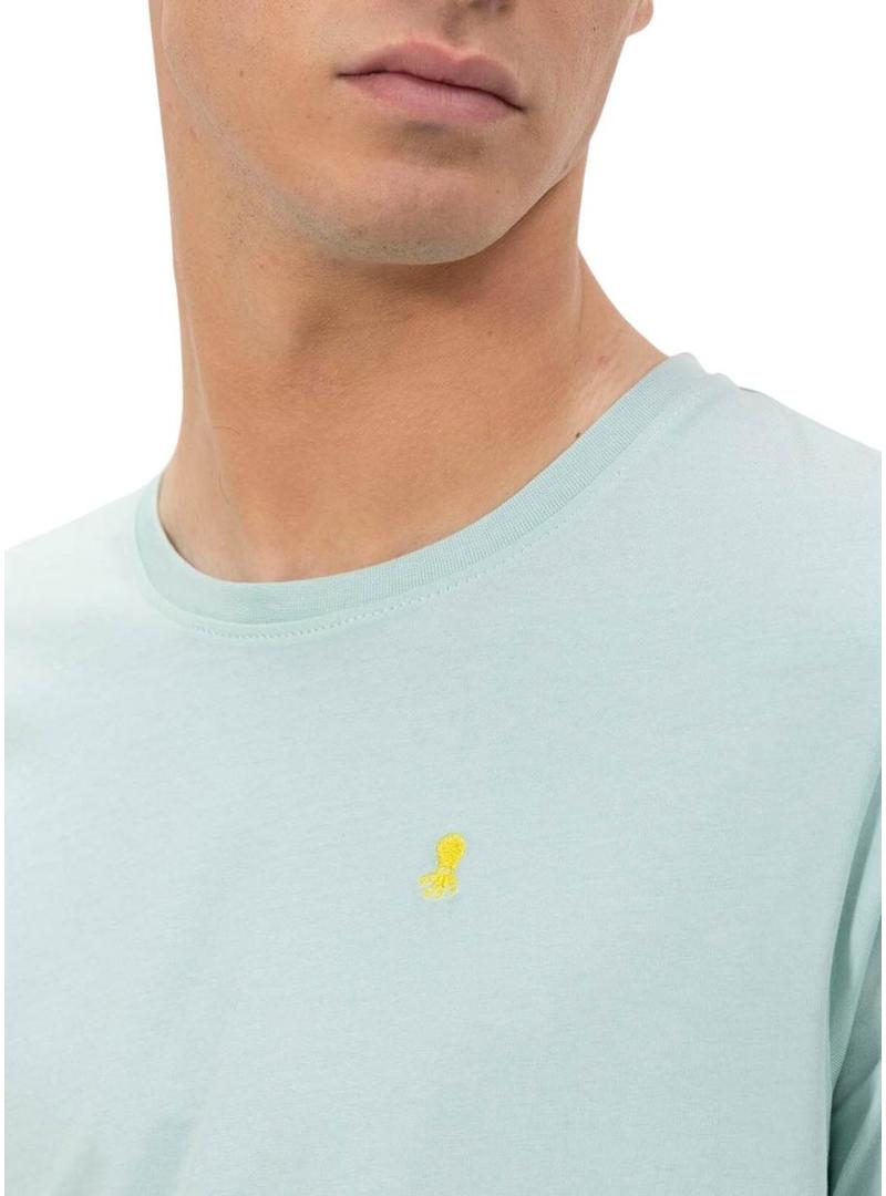 Camisa  El Pulpo bordado em contraste básico turquesa para homem