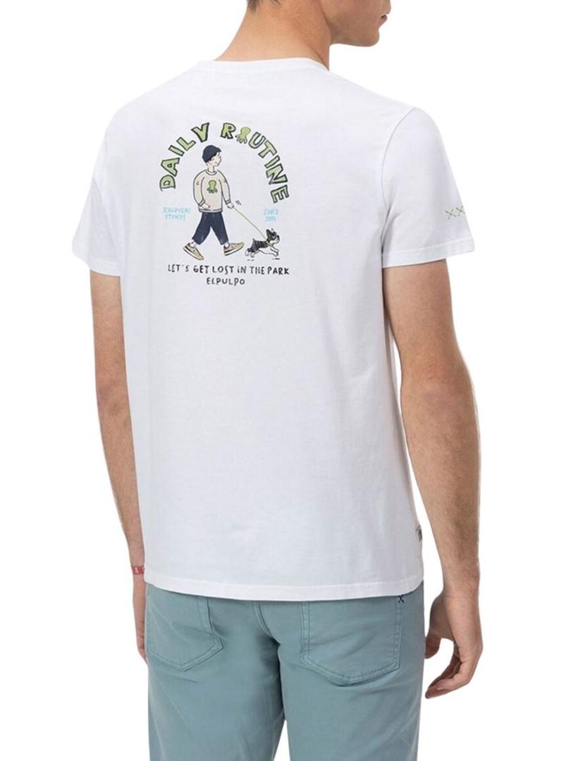 Camiseta  El Pulpo  Estampado Daily Routine branco para homem