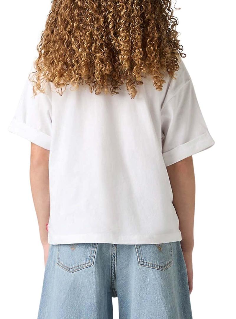 Camiseta Levis Roll Cuff branca para menina