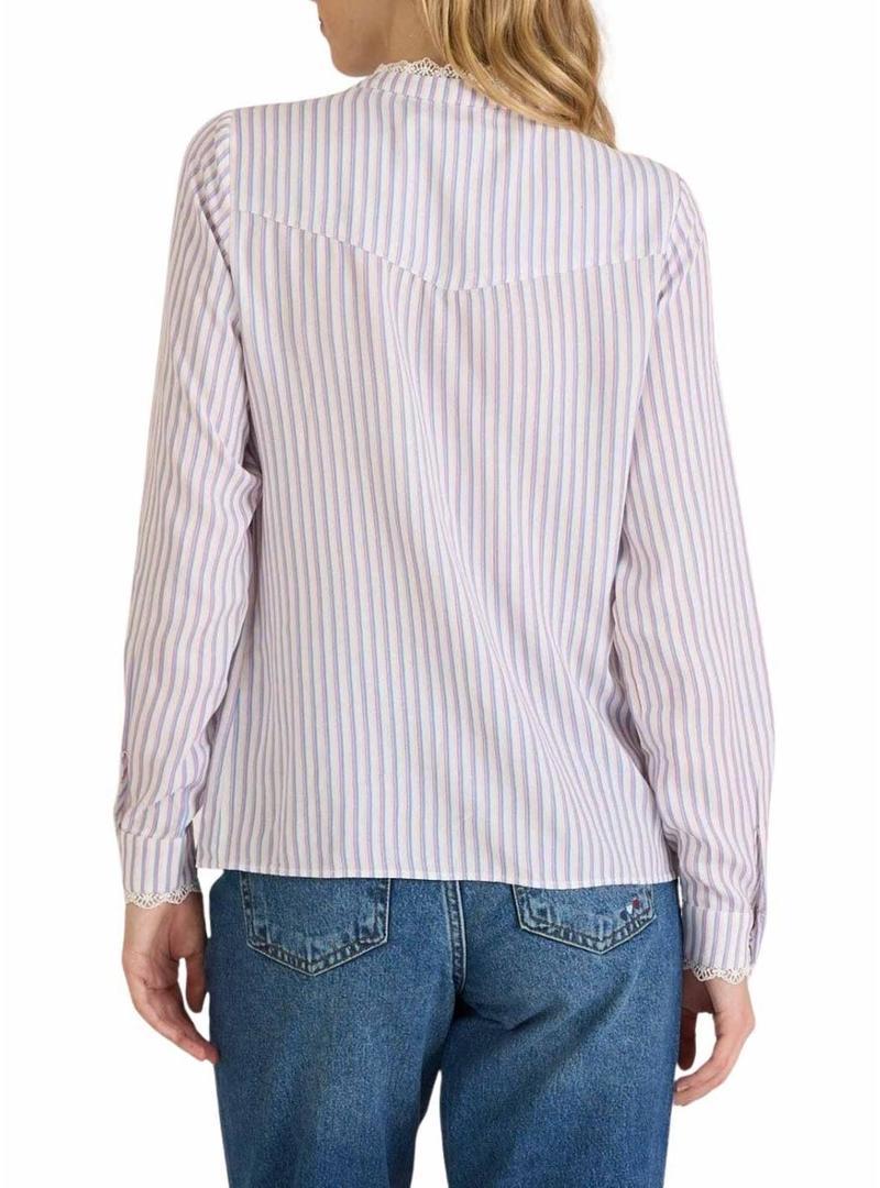 Camisa Naf Naf listrada azul e rosa para mulher