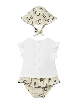 Conjunto Mayoral saia e gorro bege para bebê