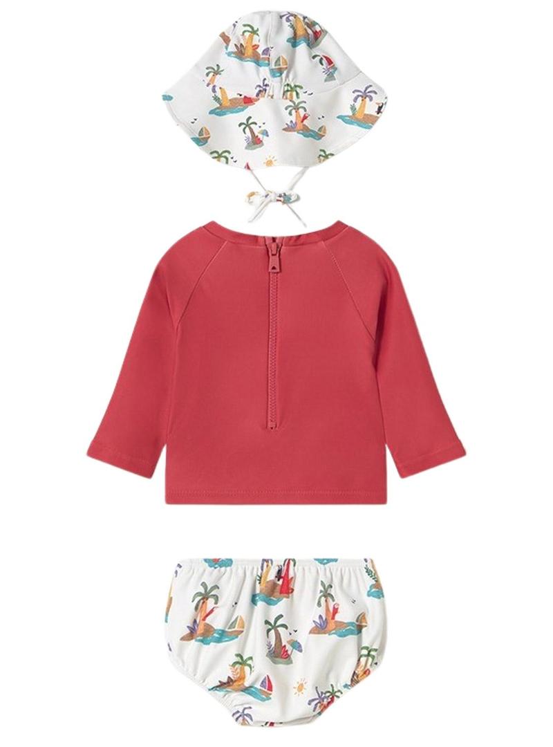 Conjunto de banho Mayoral com toranja vermelha para bebê.