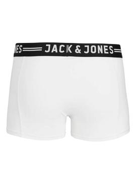Pacote de 3 cuecas Jack and Jones Sense preto, cinza e branco para homem.