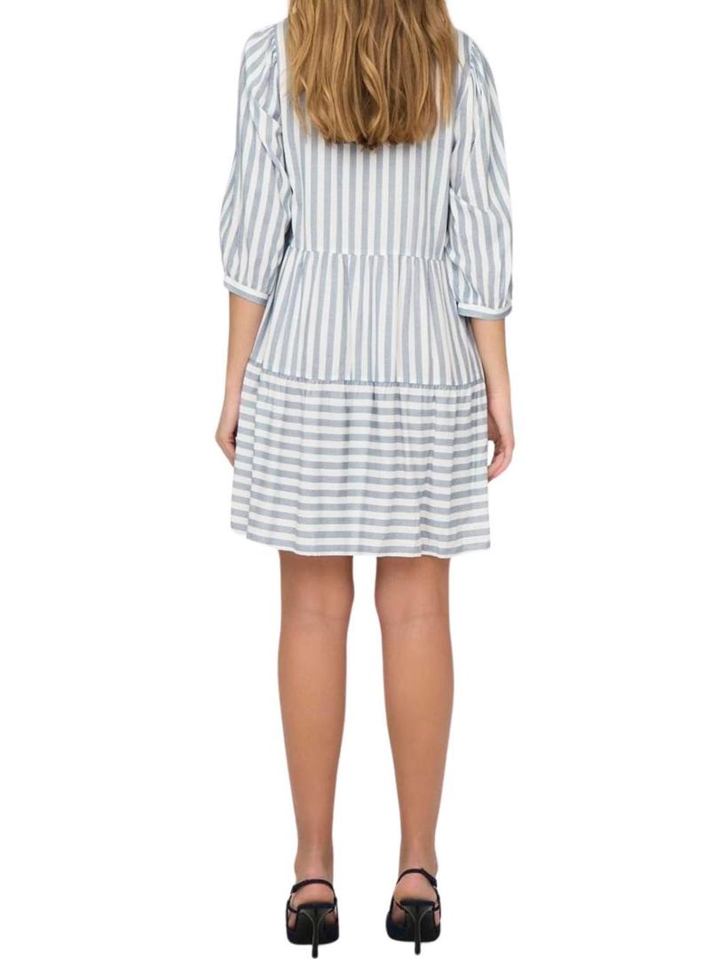 Vestido Only Kaya 3/4 Puff listrado branco para mulher