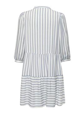 Vestido Only Kaya 3/4 Puff listrado branco para mulher