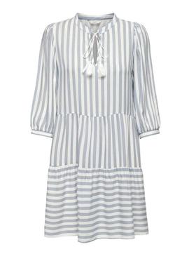 Vestido Only Kaya 3/4 Puff listrado branco para mulher