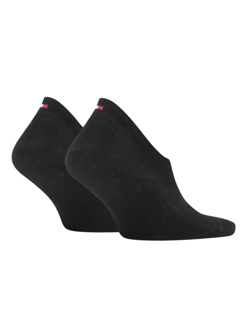 Pack de 2 meias Tommy Jeans Footie pretas para homem e mulher.