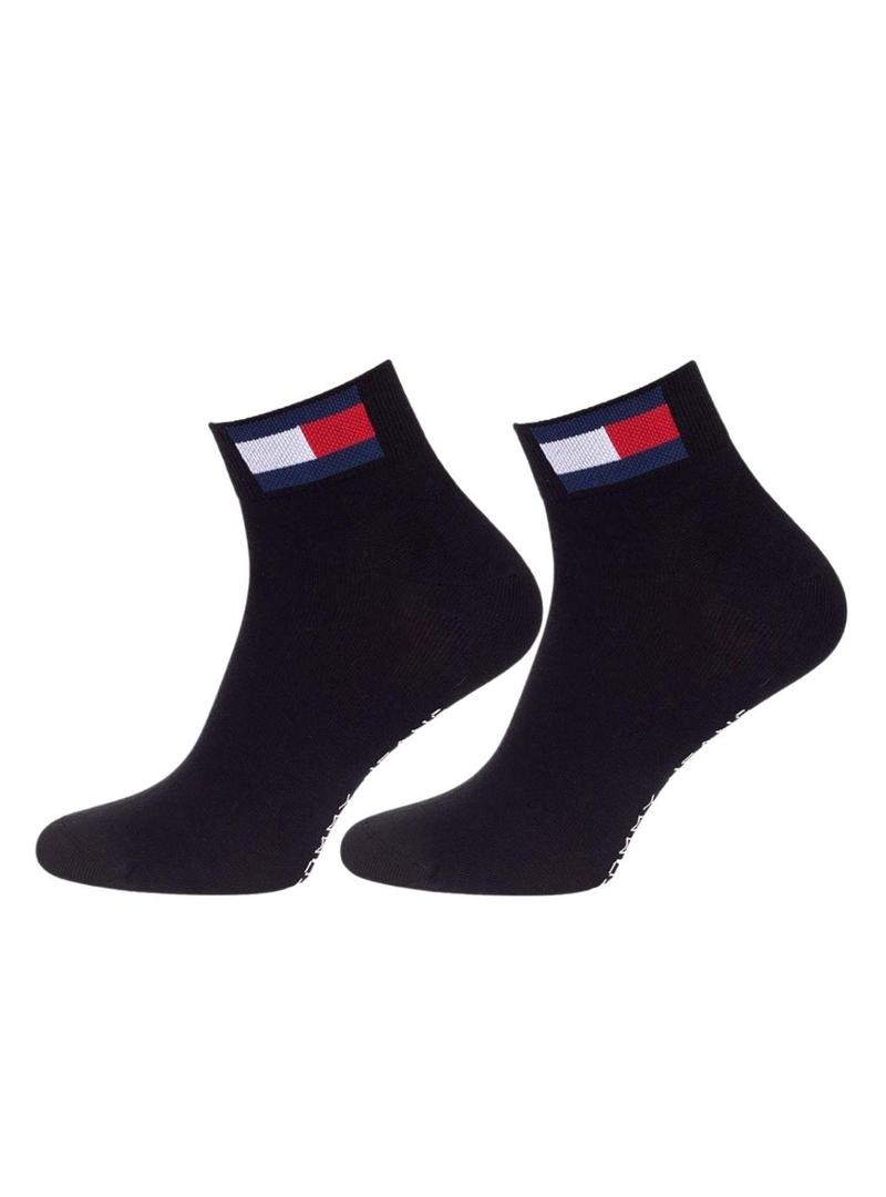 Pacote com 2 pares de meias Tommy Jeans TH UNI preto para homens e mulheres.