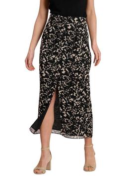 Saia Naf Naf estampada irregular preta para mulher