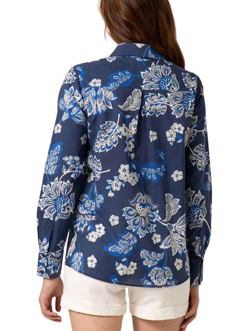 Camisa Naf Naf estampada floral azul marinho para mulher.