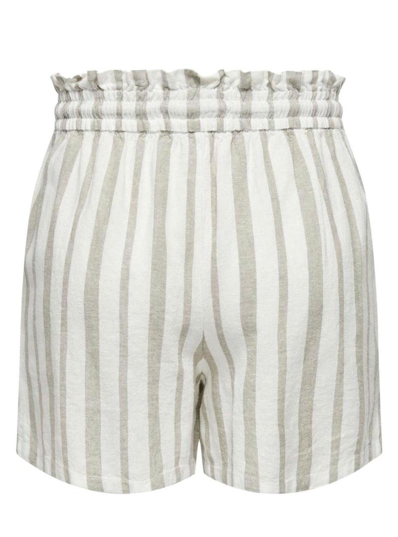 Shorts Apenas Caro Lino Listrado Bege Para Mulheres