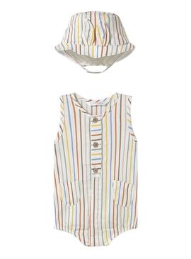  Set  de malha com gorro listrado para bebê.