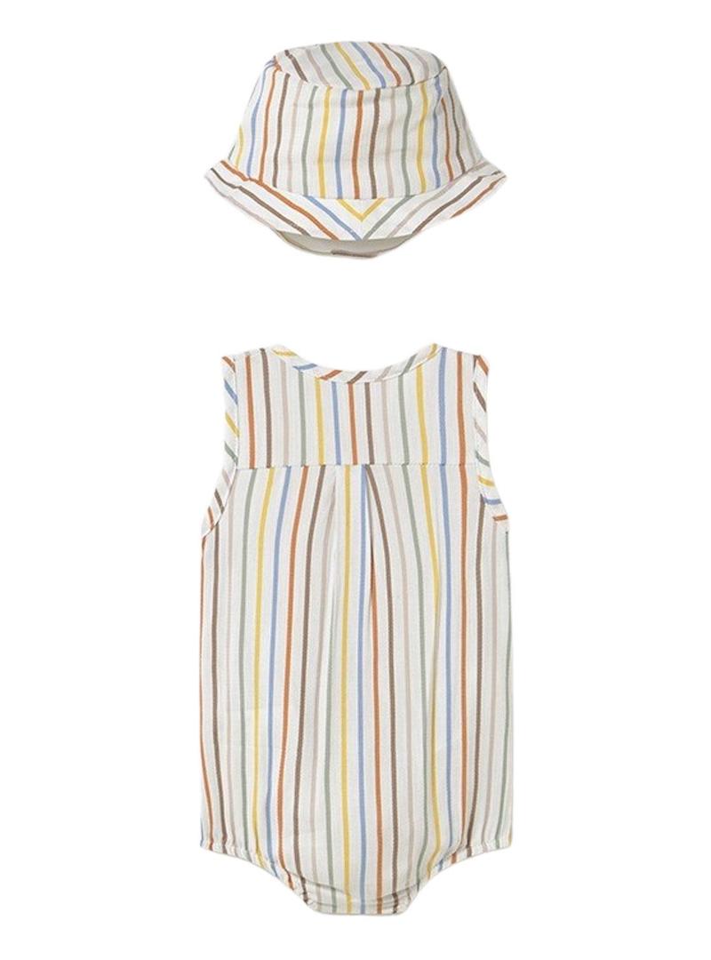  Set  de malha com gorro listrado para bebê.