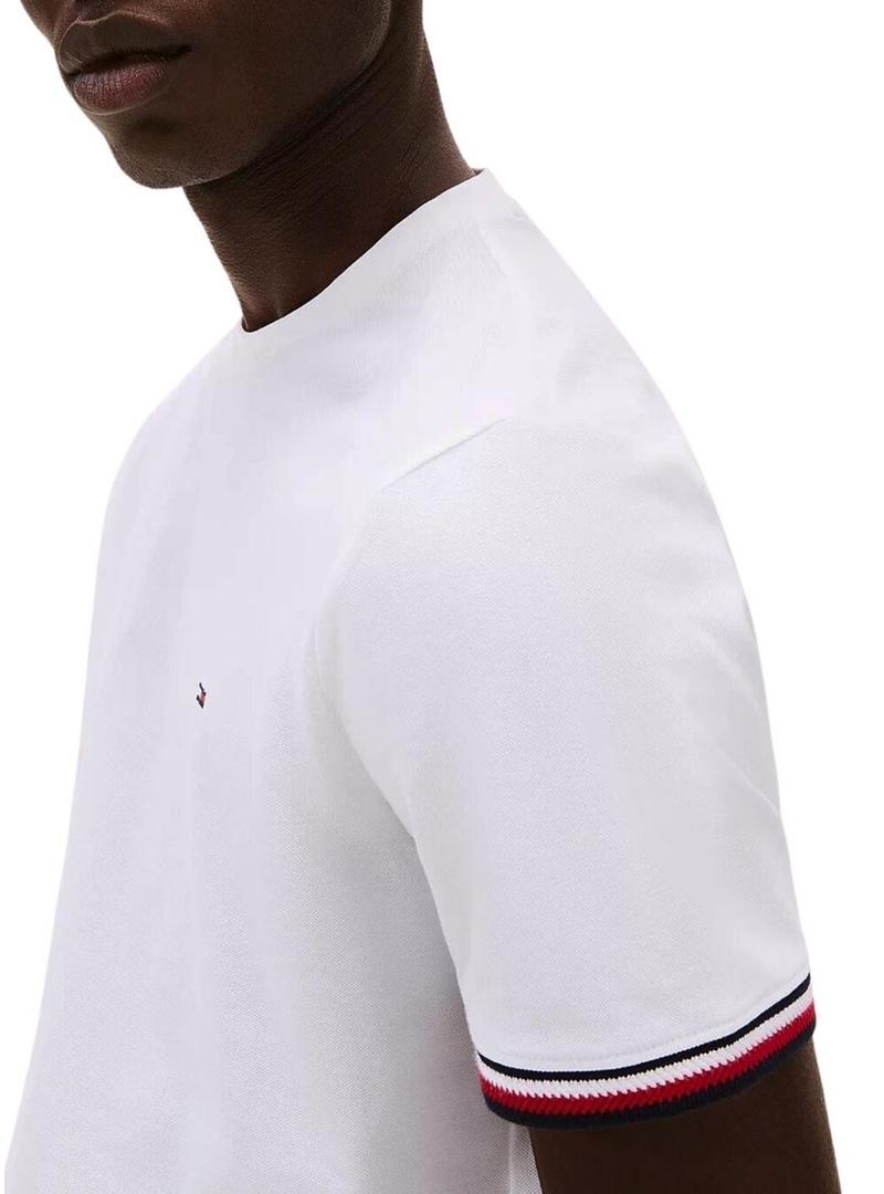 Camiseta Tommy Hilfiger Global Stripe branca para homem.