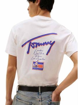 Camiseta Tommy Jeans Faded branca para homem.