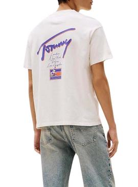 Camiseta Tommy Jeans Faded branca para homem.