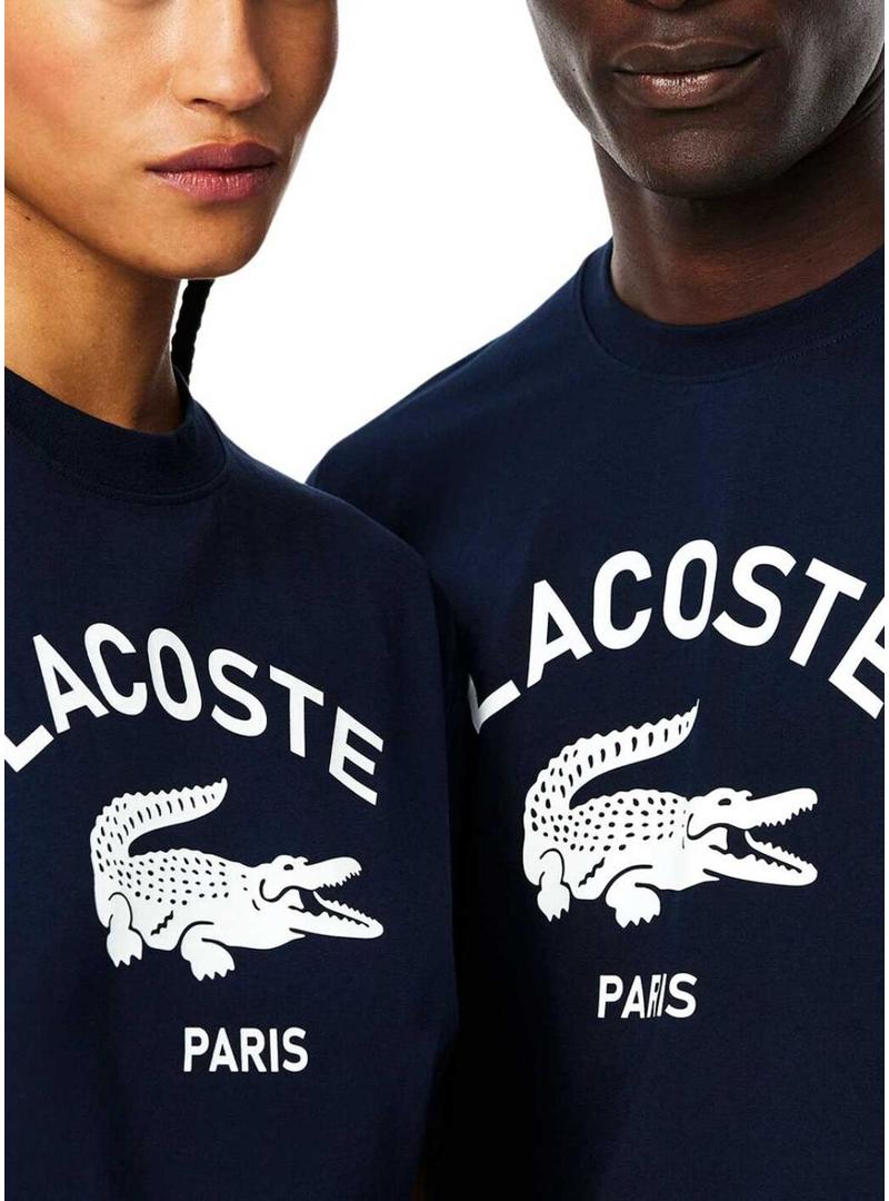 Camisa Lacoste com logo azul marinho para mulher e homem.