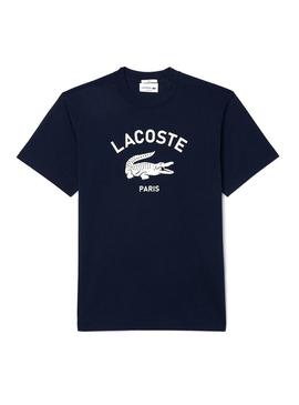 Camisa Lacoste com logo azul marinho para mulher e homem.