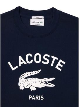 Camisa Lacoste com logo azul marinho para mulher e homem.