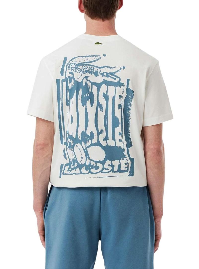  Camiseta Lacoste Graphic branca para homem.