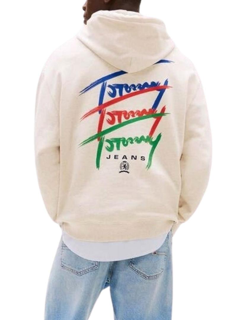 Moletom Tommy Jeans Signature bege para homens.
