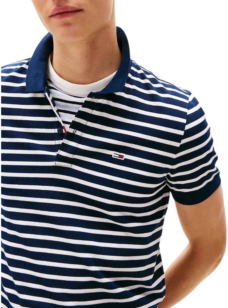 Polo Tommy Jeans listrado azul e branco