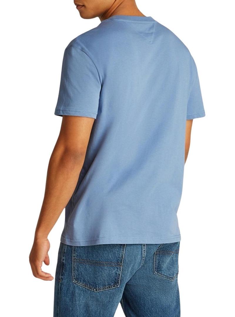 Camiseta Tommy Jeans Linear Logo azul para homem.