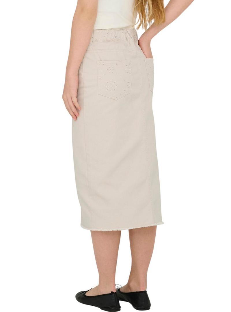 Saia Only Kids Kogelsa Midi Crochet bege para menina